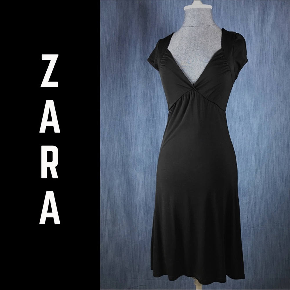 ZARA collection S LBD black dress cap sleeve slip